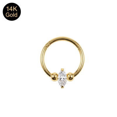 14K Solid Gold Prong-Set Marquise CZ Hinged Segment Clicker Ring | 18G 8mm