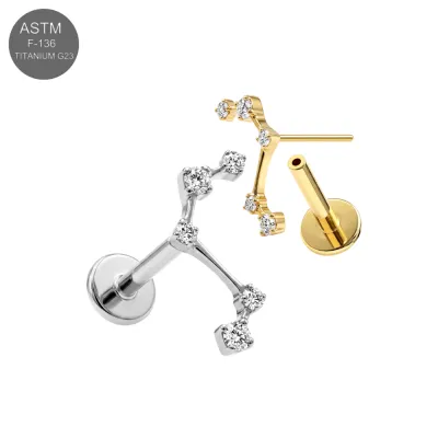 ASTM F-136 Titanium CZ Celestial Threadless Labret (18G/16G)