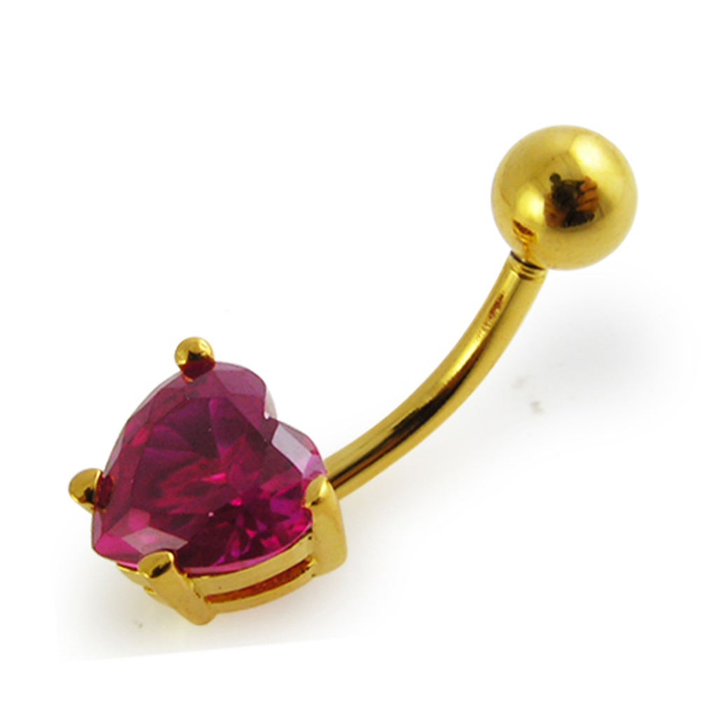 Body Jewellery Belly Bar Banana Navel Piercing Gold Plated Red Stones