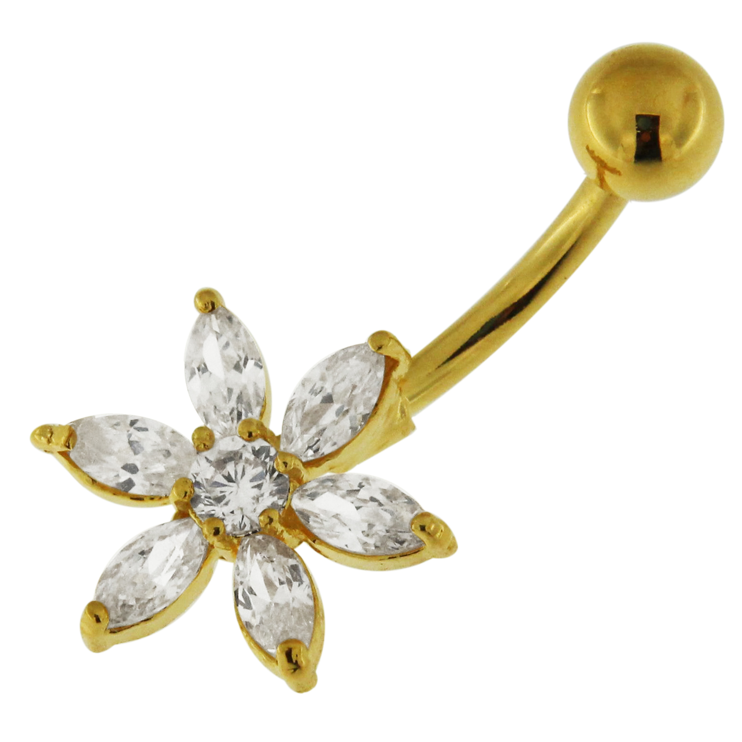 14G Yellow Gold Plated Clear Jeweled Flower Navel Ring Piercing Jewellery