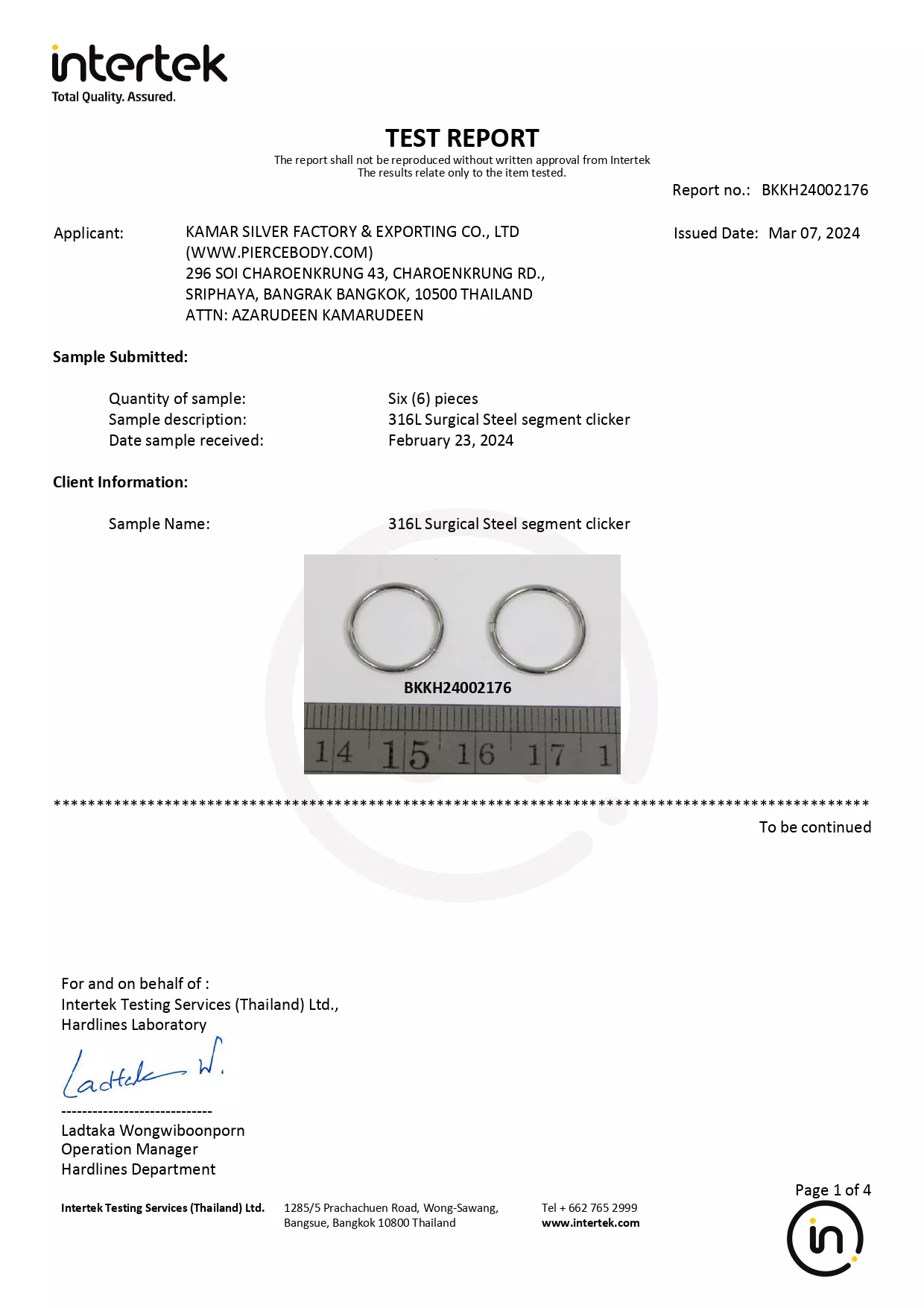 316L Steel Jewelry Certified